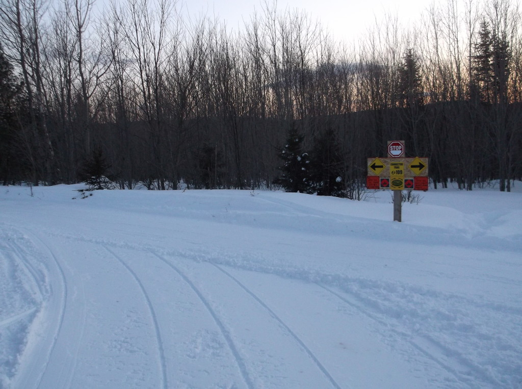 Grooming the Jo Mary Riders snowmobile trails on the evening of March 24, 2014 -- taken by Dave Silva